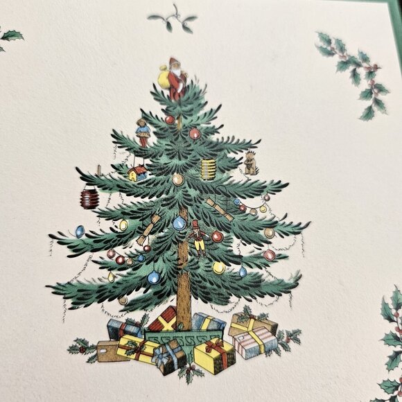 Spode Christmas Tree Tile and Wood Trivet 8" square original box vintage - Picture 7 of 14